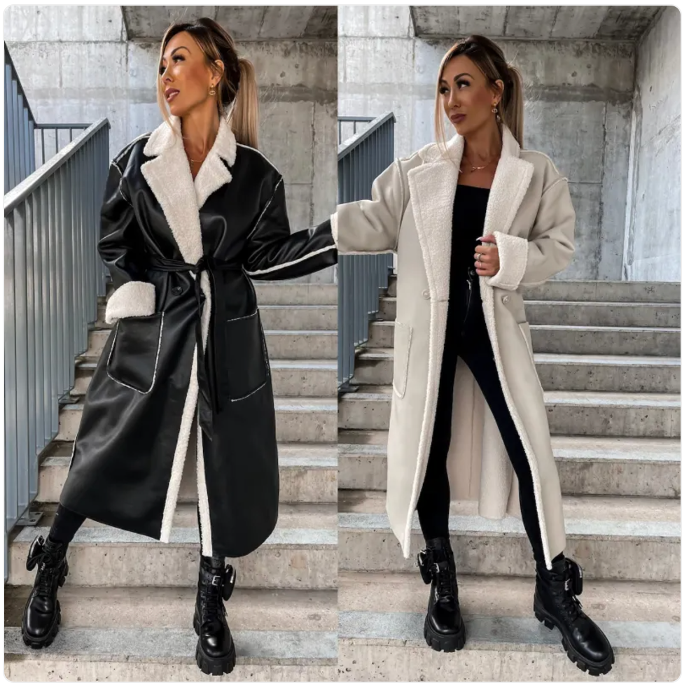 Autumn Winter Thick Leather Trench Coat