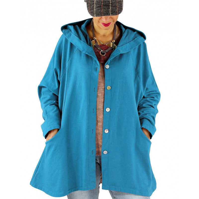 Hooded Women's Solid Color Trench Coat
