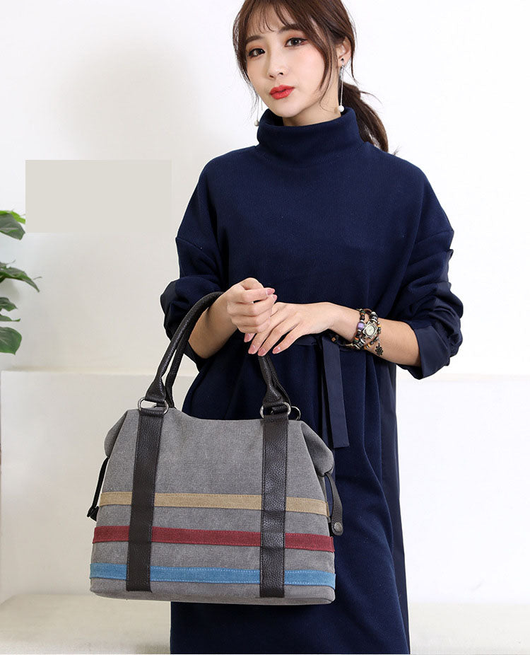 Striped Canvas Tote Bag for Travel and Everyday Use