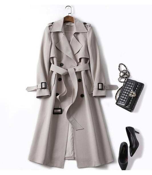 Double-Breasted Mid-Length Tie Trench Coat