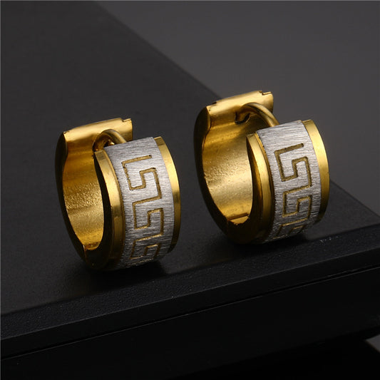Trendy Stainless Steel Ear Studs with Great Wall Design