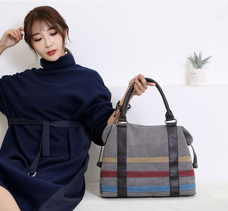 Striped Canvas Tote Bag for Travel and Everyday Use