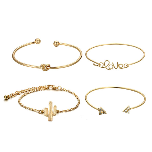 Triangle Knot LOVE Bracelet Set with Cactus Bracelet