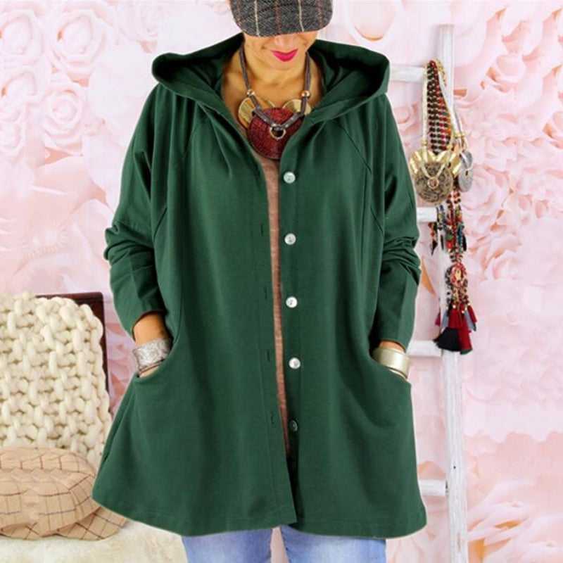 Hooded Women's Solid Color Trench Coat