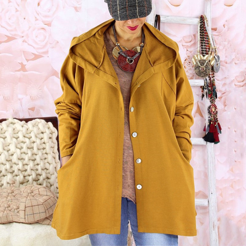 Hooded Women's Solid Color Trench Coat