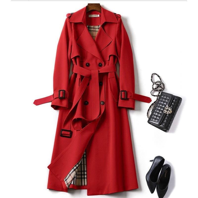 Double-Breasted Mid-Length Tie Trench Coat