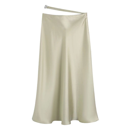 High Waisted Silk Satin Midi Skirt