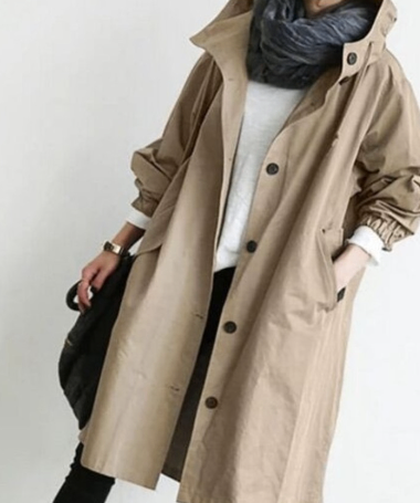 Hooded Women's Solid Color Trench Coat