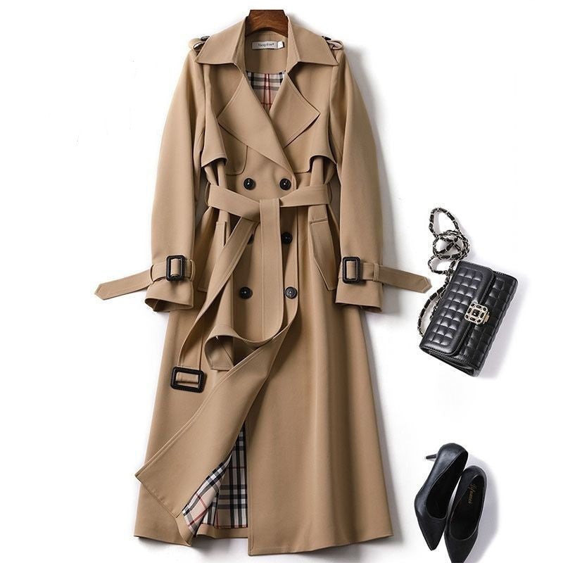 Double-Breasted Mid-Length Tie Trench Coat