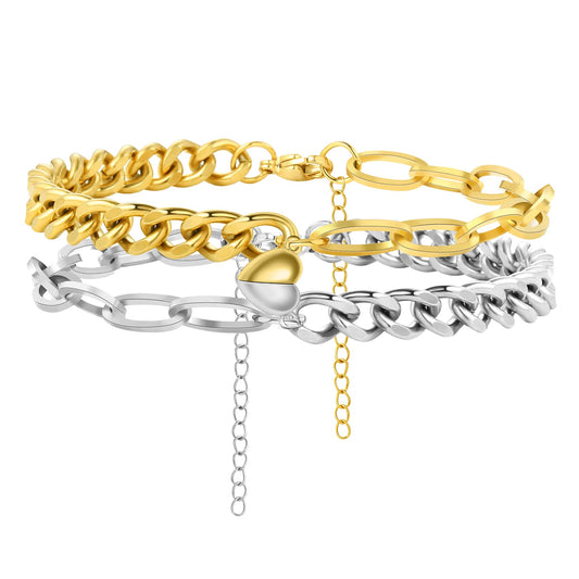 GIEIWIW Magnetic Couple Bracelet Set Friendship Couple Long Distance Bracelet Gold Bracelet Women Men for Graduation Valentines Day Daily Gifts(Gold)