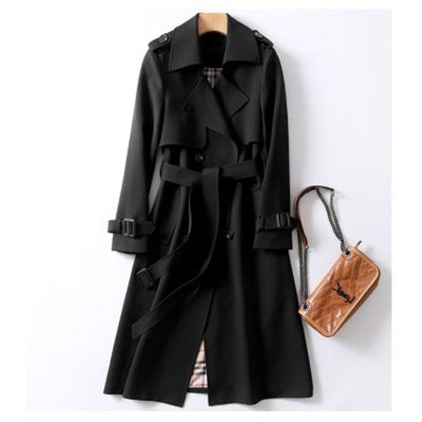 Double-Breasted Mid-Length Tie Trench Coat