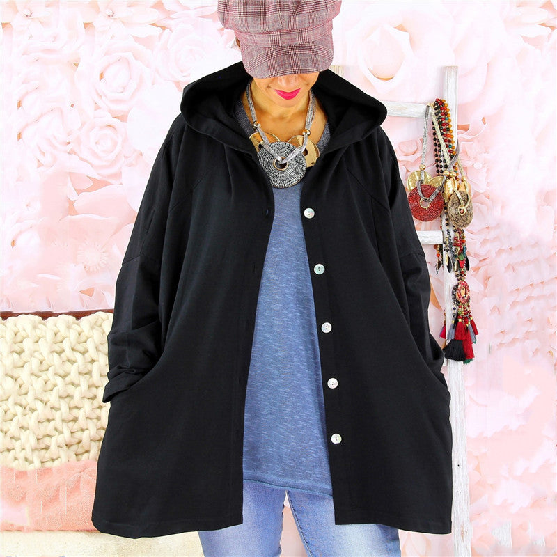 Hooded Women's Solid Color Trench Coat