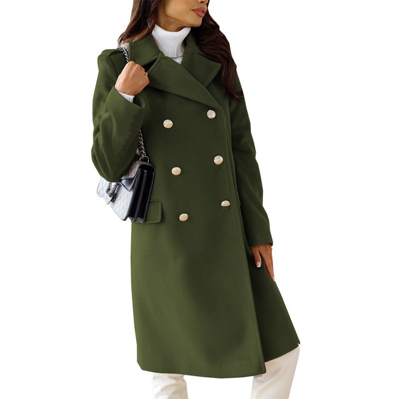 Women's Simple Long Sleeve Double Breasted Wool Coat