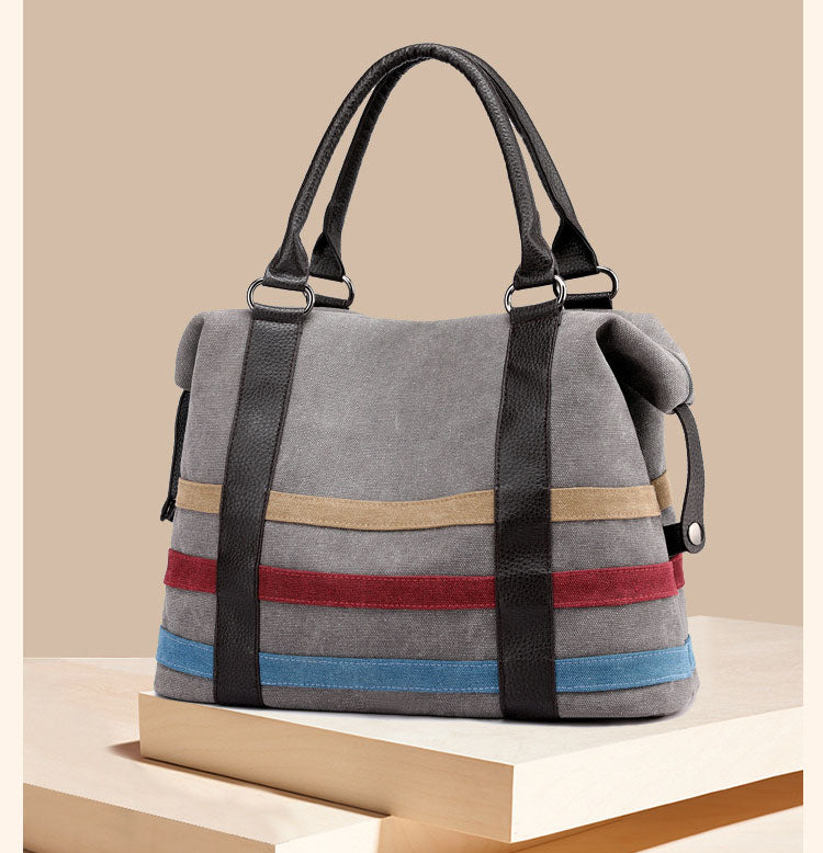 Striped Canvas Tote Bag for Travel and Everyday Use