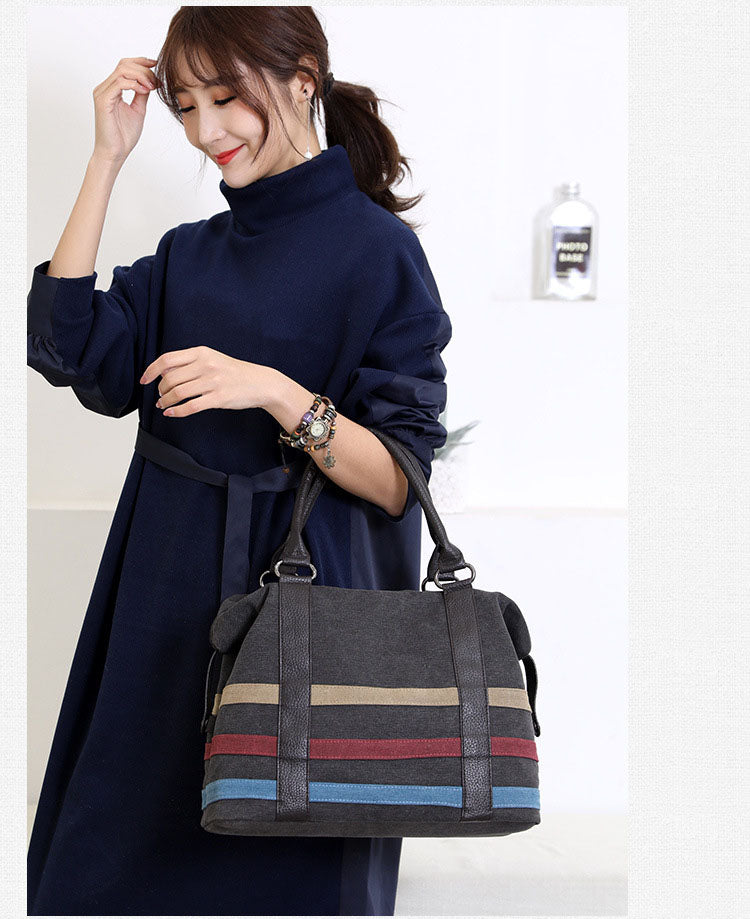 Striped Canvas Tote Bag for Travel and Everyday Use