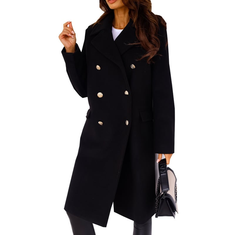 Women's Simple Long Sleeve Double Breasted Wool Coat