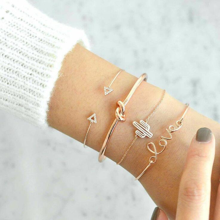 Triangle Knot LOVE Bracelet Set with Cactus Bracelet