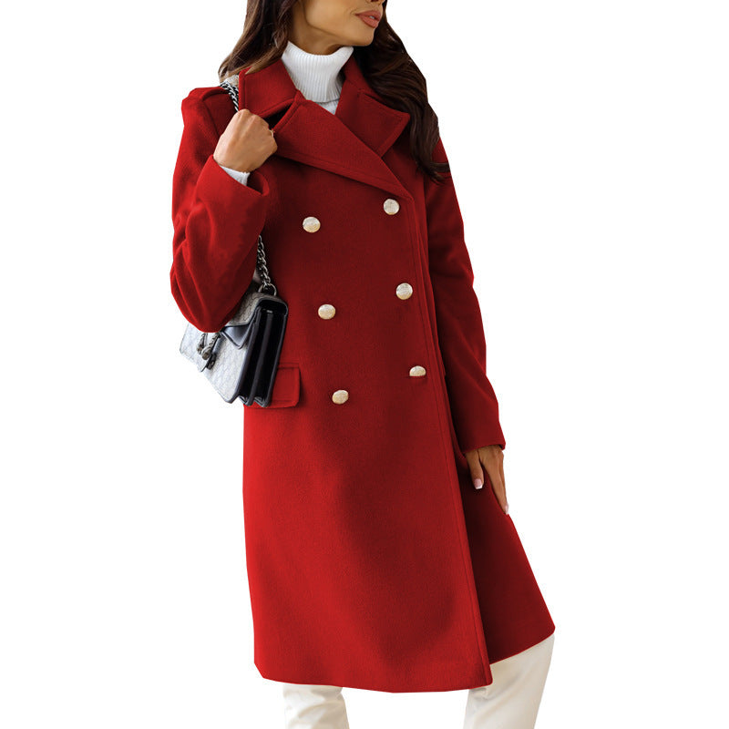 Women's Simple Long Sleeve Double Breasted Wool Coat