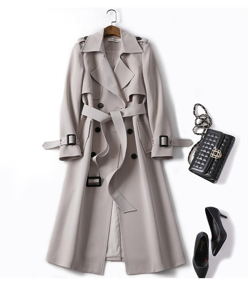 Double-Breasted Mid-Length Tie Trench Coat