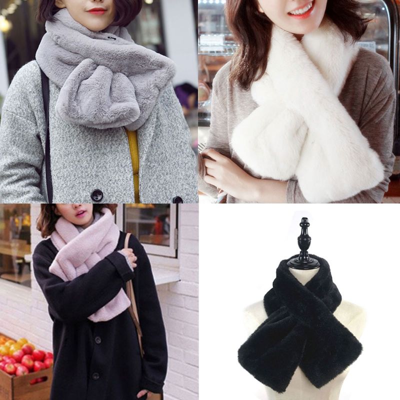 Faux Rabbit Fur Warm Neck Warmer Scarf, Thick Japanese Style