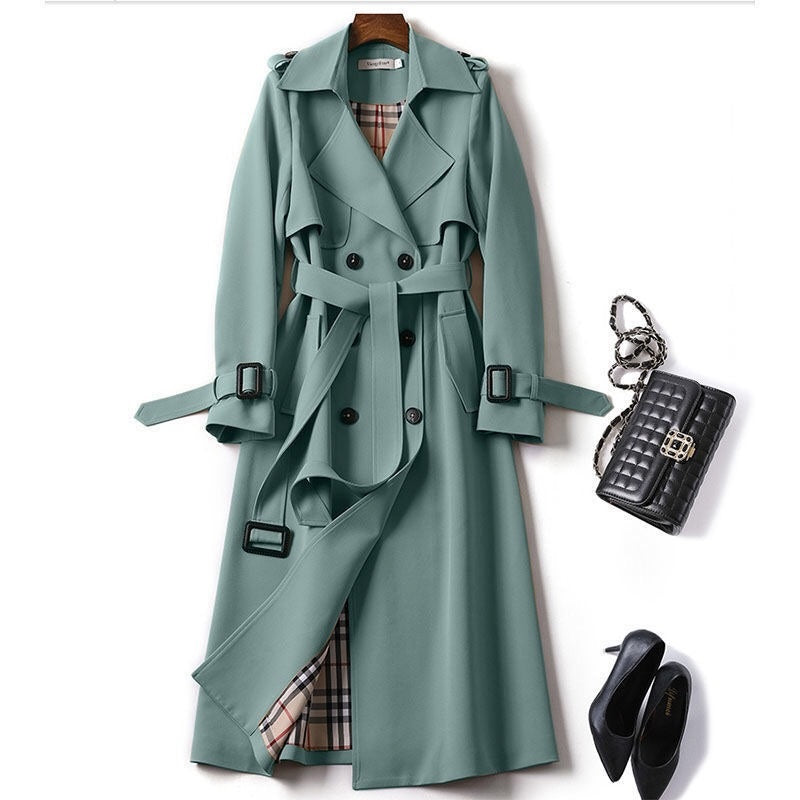 Double-Breasted Mid-Length Tie Trench Coat